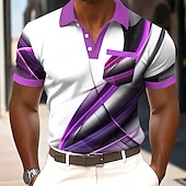  Per uomo Geometrico Linea Polo Manica Corta Magliette polo Camicie con Colletto Casual Athleisure Stampa 3D Bottoni Primavera & Estate Blu Viola Marrone