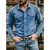 cheap Men's Work Shirts-SoftFade™ Men Shirt Casual Shirt Demin Shirt Acid Wash Shirt Garment Dyed Burgundy Navy Blue Green khaki Gray Long Sleeve Plain Shirt Collar Casual Daily Front Pocket Clothing