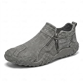 abordables Zapatos Casuales Slip-On-Zapatillas de senderismo grises para hombre: zapatillas ligeras con cremallera lateral para actividades al aire libre, calzado cómodo y antideslizante para senderismo, viajes y aventuras cotidianas.