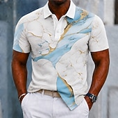 cheap Men's Geometric Polo-Men's Marble Polo Shirts Short Sleeve Polo Shirts Collared Shirts Lapel Casual Athleisure 3D Print Buttons Spring &amp; Summer Blue Purple Green