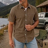 cheap Men's Smart Casual Shirts-SoftFade™ Men Shirt Casual Shirt Demin Shirt Acid Wash Shirt Garment Dyed Black Light Green Burgundy Navy Blue Purple Short Sleeve Plain Shirt Collar Casual Daily Button-Down Clothing