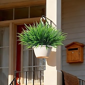 preiswerte Künstliche Blume-12 künstliche Pflanzen für den Außenbereich, künstliches Gras aus Kunststoff, UV-beständig, künstliche Stängel und Büsche, für Pflanzgefäße, Terrasse, Veranda, Fensterkasten, Gartenwege und als