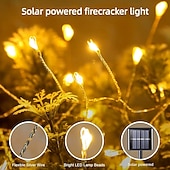 billige Solcelle utendørslys-Solcelledrevet lyslenke 6m 200 LED fyrverkeriformet lyslenke med 8 blinkende moduser for hagefester utendørs belysning bryllup terrassedekorasjon
