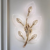 abordables Apliques de pared para interior-Gold LED wall lights, modern wall lights, bionic leaf vanity lamps for bathroom, bedside table wall lamp, perfect for bedroom, living room