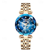 economico Orologi al quarzo-Orologio di lusso da donna, elegante quadrante sfaccettato verde smeraldo con bracciale a maglie in acciaio inossidabile color oro rosa, orologio da polso al quarzo alla moda per signore, dettagli in
