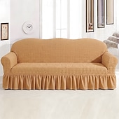 cheap Sofa Cover-Country Style 3D Stretch Sofa Cover with Skirt, Washable Elastic Couch Slipcover for 1/2/3/4 Seater, Fitted Furniture Protector