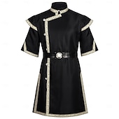baratos Αριστος-Retro Vintage Medieval Renaissance Waist Belt Tunic Prince Warrior Stand Collar Fancy Dress Men's Fantasy Halloween Carnival Renaissance Fair LARP Adults' Top Belt