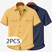 economico Camicie da lavoro da uomo-Da uomo Camicia Camicia casual Camicia di Velluto a Coste Camicia con Bottoni Bianco + giallo Beige + nero Bianco+Beige Verde militare + nero Blu navy + giallo Manica Corta Semplice Colletto a Camicia