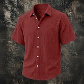 abordables Clásico-Hombre Camisa Camisa de verano Ropa de playa Camisa casual Abotonar la camisa Color sólido Casual Vacaciones Vino Azul cielo Caqui Azul Oscuro Manga Corta Cuello Camisero Verano Primavera Ropa