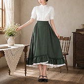 halpa Asusteet-Setti Retro / vintage Renessanssi Cottagecore Epäsymmetrinen Nilkkapituinen Hameet Pusero / hame Pitkähihainen Lempeä nainen Naamiaispuku Naisten Fantasia Karnevaali Juhla Renessanssin messut Aikuiset