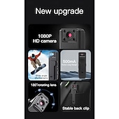 abordables Cámaras de red IP de interiores-Cámara corporal HD 1080p con visión nocturna infrarroja, mini cámara de seguridad portátil con clip para el hogar, la oficina y exteriores, grabadora de vídeo portátil con estabilización deportiva y