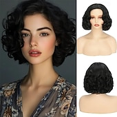 cheap Historical Wigs-Short Black Curly Wigs for Women Natural Wavy Anime Cosplay Wig 1920s Carnival Halloween Costume Fancy Dress Up Drag Queen Party Flapper Wig