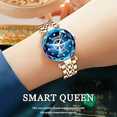 economico Orologi al quarzo-Orologio di lusso da donna, elegante quadrante sfaccettato verde smeraldo con bracciale a maglie in acciaio inossidabile color oro rosa, orologio da polso al quarzo alla moda per signore, dettagli in