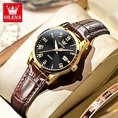 economico Orologi al quarzo-Orologio da uomo Olevs di lusso, analogico, al quarzo, impermeabile, con cinturino in pelle marrone, quadrante con numeri romani e datario, classico, casual, alla moda, elegante, regalo per lui.