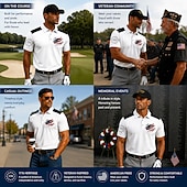  4th of July 2026 250th Men's American US Flag Golf Sports Polo Shirts Short Sleeve Polo Shirts Collared Shirts Casual Athleisure Buttons Spring & Summer Blue White Red