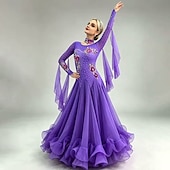 ieftine Îmbrăcăminte de competiție-Dans de Societate Rochie Broderie Despicare Cristale / Strasuri Pentru femei Antrenament Performanță Manșon Lung Elastan Organza