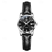 economico Orologi al quarzo-Orologio da uomo Olevs di lusso, analogico, al quarzo, impermeabile, con cinturino in pelle marrone, quadrante con numeri romani e datario, classico, casual, alla moda, elegante, regalo per lui.