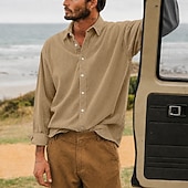 cheap Men's Smart Casual Shirts-Men Shirt Casual Shirt Corduroy Shirt Button Up Shirt White Dark Brown Black Navy Blue Purple Long Sleeve Plain Shirt Collar Casual Daily Plain Clothing Apparel Elegant Fashion Casual