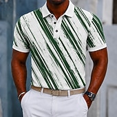 economico Polo geometrica da uomo-Per uomo Geometrico Linea Polo Manica Corta Magliette polo Camicie con Colletto Casual Athleisure Stampa 3D Bottoni Tessuto retato traspirante Estate Primavera Blu Blu marino Verde