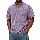 tanie Męska klasyczna koszulka polo-Koszulki polo SoftFade™ dla mężczyzn T-shirt z efektem przetarcia Casual Praca Ćwierć zamek błyskawiczny Żebrowany Kołnierzyk Krótki rękaw Moda Basic Gładki Zamek błyskawiczny Kieszeń Lato Wiosna