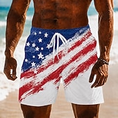  4th of July 2026 250th Men's American Flag Swim Trunks Bathing Suits Swim Shorts Board Shorts Mid Waist Patriotic Daily Outdoor Festival Side Pockets Mesh Lining Elastic Drawstring Waist Designer