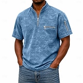 tanie Męska klasyczna koszulka polo-Koszulki polo SoftFade™ dla mężczyzn T-shirt z efektem przetarcia Casual Praca Ćwierć zamek błyskawiczny Żebrowany Kołnierzyk Krótki rękaw Moda Basic Gładki Zamek błyskawiczny Kieszeń Lato Wiosna