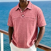 cheap Men's Classic Polo-SoftFade™ Men's Acid Wash Shirt Cotton Polo Shirt Casual Business Lapel Classic Short Sleeve Fashion Basic Solid Color Buttons Washed Summer Spring Regular Fit Blue Black Light Green Pink Navy