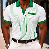  Homme Géométrique Ligne Polo Manche Courte Polos Chemises à Col Vêtement décontracté de travaile Extérieur Athleisure Tenue quotidienne Avec Poches Impression 3D Boutons Printemps & Été Bleu Rouge
