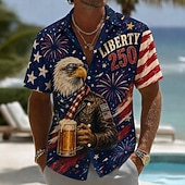 2026 250-årsjubileum Men’s Ørn Amerikansk Flagg Skjorte Sommer Skjorte Knapp Opp Skjorte Korte Ermer Patriotisk Utendørs Festival Sommer Vår Turndown 3D Trykk Krage Skjorter Blå Hvit Hvit 1 off-white