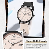 voordelige Quartz-horloges-Olevs dameshorloge in roze, schattig analoog quartz polshorloge met datumweergave, casual modieus meisjeshorloge met ademende nylon band, waterdicht tot 30 meter, verjaardagscadeau voor tienermeisjes
