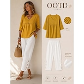  Femmes Coton Chinos Pantalon d'été Mode Streetwear Longueur cheville Taille haute Uni Avec Poches Ceinture Élastique Confortable Doux Micro-Élastique Extérieur Rue Marron foncé Vert foncé Vin Rouge