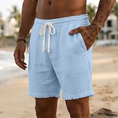 ieftine Vacanţă-Bărbați Pantaloni Scurți Pantaloni scurți de vară Pantaloni scurți de plajă Pantaloni scurți casual Cordon Talie elastică Margine crudă Simplu Confort Respirabil Lungimea genunchiului Casual Zilnic