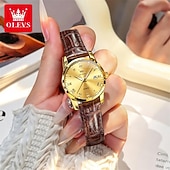 economico Orologi al quarzo-Orologio da uomo Olevs di lusso, analogico, al quarzo, impermeabile, con cinturino in pelle marrone, quadrante con numeri romani e datario, classico, casual, alla moda, elegante, regalo per lui.