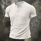 cheap Cotton Linen T-shirts-Men's T Shirt Linen T-Shirt Short Sleeve Henley Summer Spring Solid Color Textured Vacation Vintage Sports Raw Edge Casual Home Outdoor White Wine Green Top Tee for Men