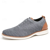 economico Scarpe Casual con Lacci-Sneakers brogue da uomo beige in maglia, scarpe casual stringate eleganti da passeggio, scarpe comode e traspiranti per ufficio, viaggi e uso quotidiano