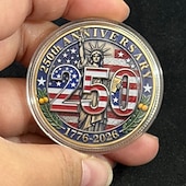  5 monete commemorative del 250° anniversario dell'America, moneta commemorativa patriottica del quinquennio 1776-2026 degli Stati Uniti, Statua della Libertà &Campana della Libertà, souvenir ideale