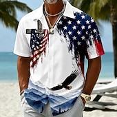 economico Modello di bandiera-Camicia Button Down Patriottica Aquila Bandiera Americana per Uomini 250° Anniversario Maniche Corte Estate Top
