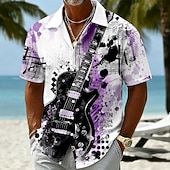 economico Musica e Chitarre-Per uomo Chitarra Strumento musicale Camicia Camicia Estiva Camicia con Bottoni Manica Corta Vintage Retrò All'aperto Vacanza al Mare Estate Primavera Collo ripiegato Stampa 3D Camicie con bottoni