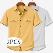 economico Camicie da lavoro da uomo-Da uomo Camicia Camicia casual Camicia di Velluto a Coste Camicia con Bottoni Bianco + giallo Beige + nero Bianco+Beige Verde militare + nero Blu navy + giallo Manica Corta Semplice Colletto a Camicia