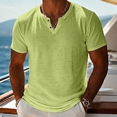 economico magliette di base-Per uomo Maglietta Maglietta a Maglia Manica Corta Scollo a V Estate Tinta unica Testurizzato Moda Leggero Essenziale Lavorato a maglia Puro Casuale Vacanza Streetwear Blu Nero Verde chiaro Maglietta