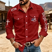 cheap Patriotic 250 Shirts-4th of July 2026 250th Men's American US Flag 1776 Shirt Button Up Shirt Long Sleeve Western Patriotic Daily Outdoor Holiday Summer Spring Turndown 3D Print Collared Shirts Blue White Red Green