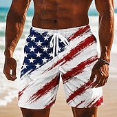 economico Stampa di Bandiera-Costumi da bagno patriottici americani con bandiera a 1776 2026 a lato con tasche per l'estate per il 250° anniversario degli uomini