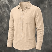 baratos Clássico-Masculino Camisa Social Camisa de linho camisa de verão camisa de botão Tecido Casual Roupa Diária Preto Branco Verde Claro Rosa Manga Longa Aberto para a Lateral Primavera Verão Verão Roupa Bolso