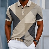 cheap Men's Geometric Polo-Men's Color Block Geometic Polo Shirts Short Sleeve Polo Shirts Collared Shirts Casual Athleisure Daily Wear 3D Print Buttons Breathable Mesh Spring &amp; Summer Blue Purple Brown