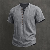 ieftine Clasic-Bărbați Cămașă de in Cămașă popover Cămașă de vară Cămașă casual Simplu Casual Zilnic Negru Alb Roșu Vin Bleumarin Manșon scurt Guler Vară Îmbrăcăminte Nasturi