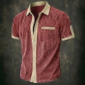 abordables Chemises décontractées intelligentes pour hommes-Hommes Chemise Chemise Décontractée Chemise Boutonnée Chemise 100% coton délavée à l'acide Bleu Noir Rouge bleu marine Vert Manche Courte Bloc de Couleur Uni Col Occasionnel Quotidien Poche Avant