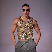 abordables Tapas-Retro Antiguo Disco Años 80 Top tank Sin Mangas Disco Lentejuelas Metálico Brillante Camiseta con cuello redondo Disfraz Hombre Víspera de Todos los Santos Carnaval Fiesta Club nocturno Adulto