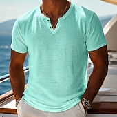 economico magliette di base-Per uomo Maglietta Maglietta a Maglia Manica Corta Scollo a V Estate Tinta unica Testurizzato Moda Leggero Essenziale Lavorato a maglia Puro Casuale Vacanza Streetwear Blu Nero Verde chiaro Maglietta