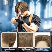 economico Parrucche uomo-parrucca corta liscia da uomo marrone con riga centrale, parrucca sintetica resistente al calore, parrucca divertente per uomo, per uso quotidiano, feste, cosplay, costume di Halloween