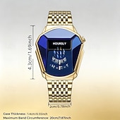 economico Orologi al quarzo-Orologio da polso di lusso da uomo in oro, design creativo a scudo triangolare con esclusivo display a disco rotante, cristallo blu sfaccettato, cinturino in acciaio inossidabile, impermeabile,
